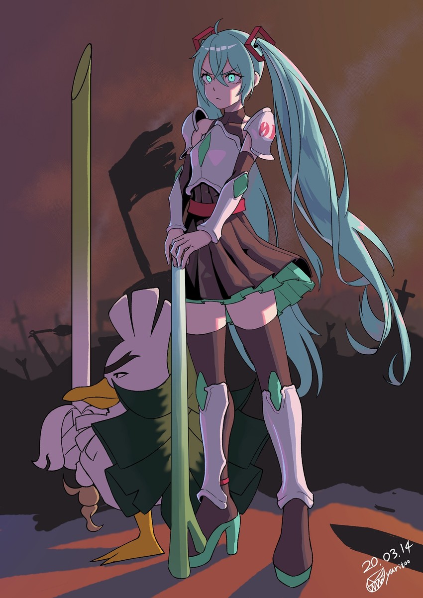 hatsune miku and sirfetch'd (pokemon and 1 more) drawn by yaritoo