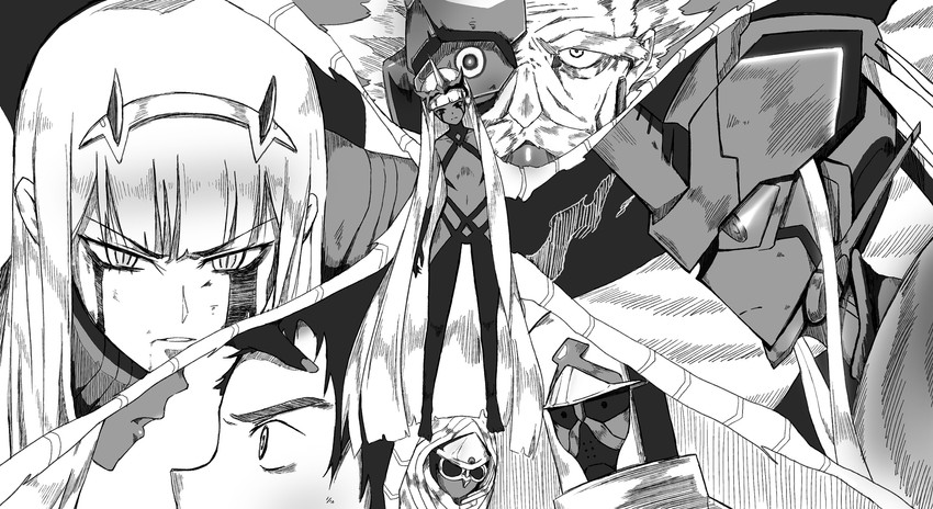 zero two, hiro, strelizia, 001, dr. franxx, and 1 more (darling in the franxx) drawn by phantom_(pixiv)