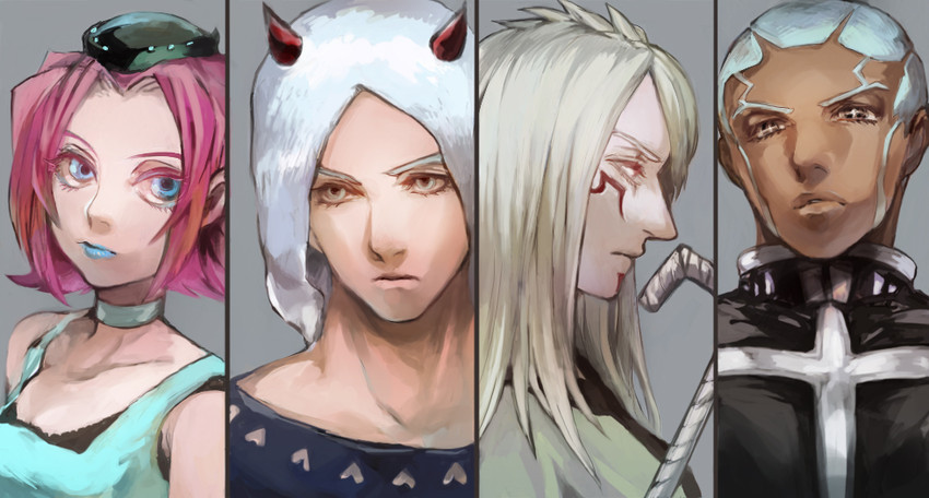 narciso anasui, enrico pucci, weather report, and jongalli a (jojo no kimyou na bouken and 1 more) drawn by iu