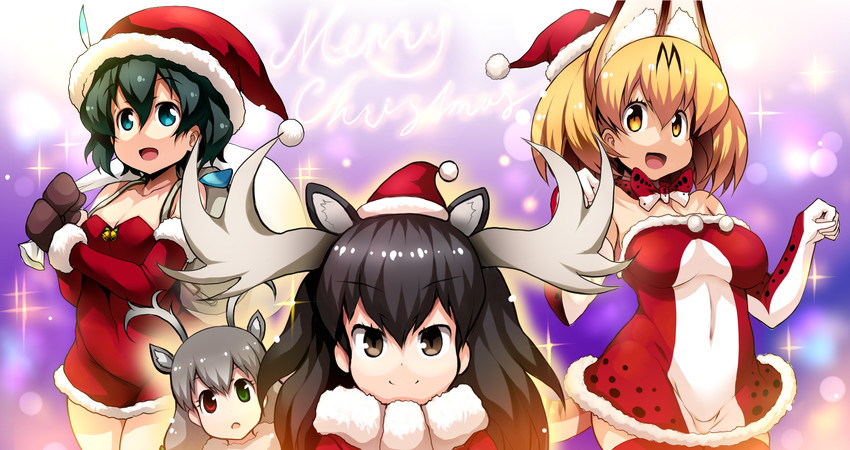 serval, kaban, lucky beast, moose, and reindeer (kemono friends) drawn by tsukasawa_takamatsu