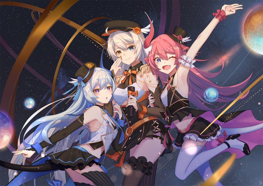 kiana kaslana, rozaliya olenyeva, and liliya olenyeva (honkai and 1 more) drawn by tsuruki_noki