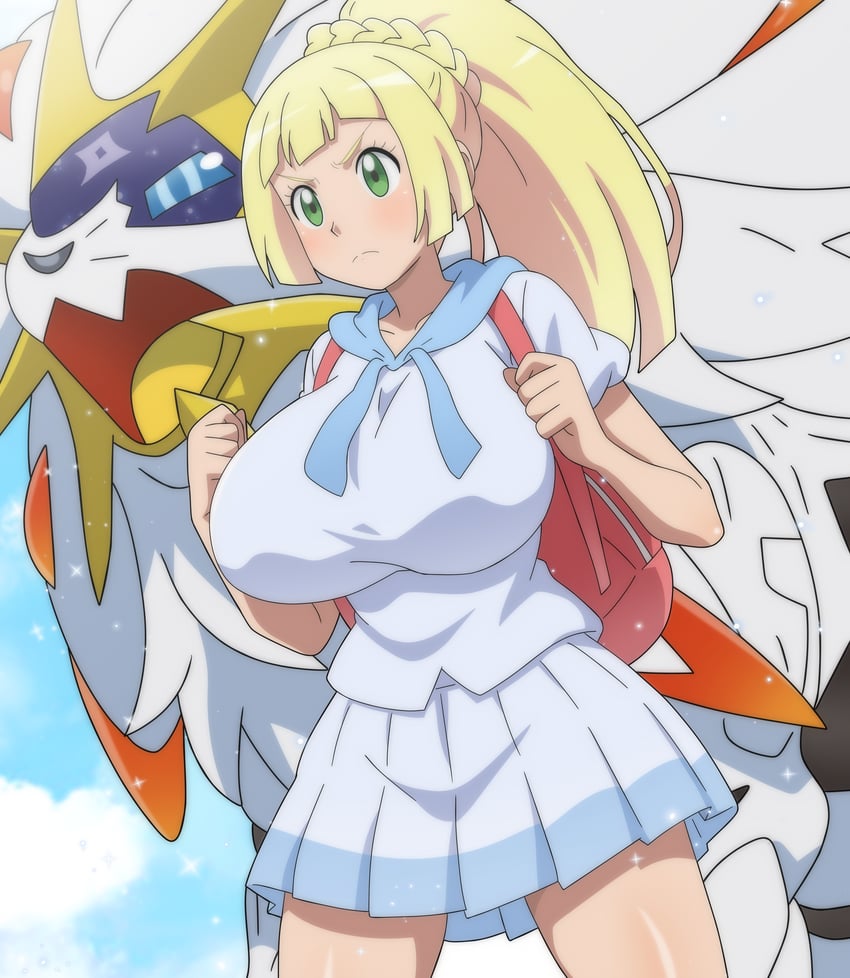 lillie and solgaleo (pokemon and 1 more) drawn by hitokiwa_kenchin