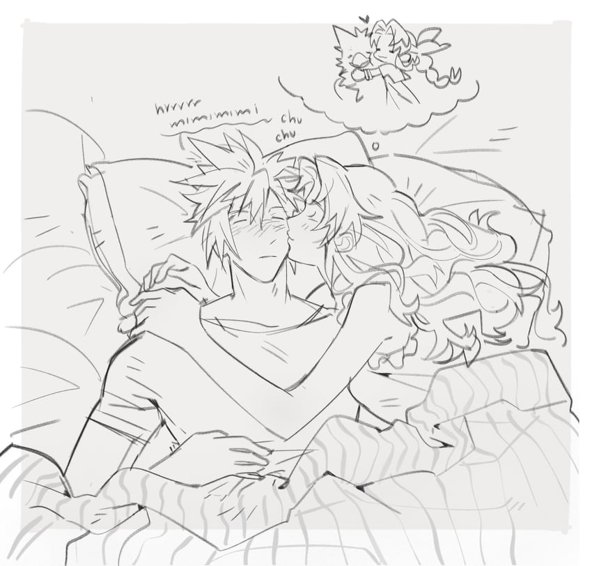 cloud strife and aerith gainsborough (final fantasy and 1 more) drawn by mmmckayyy