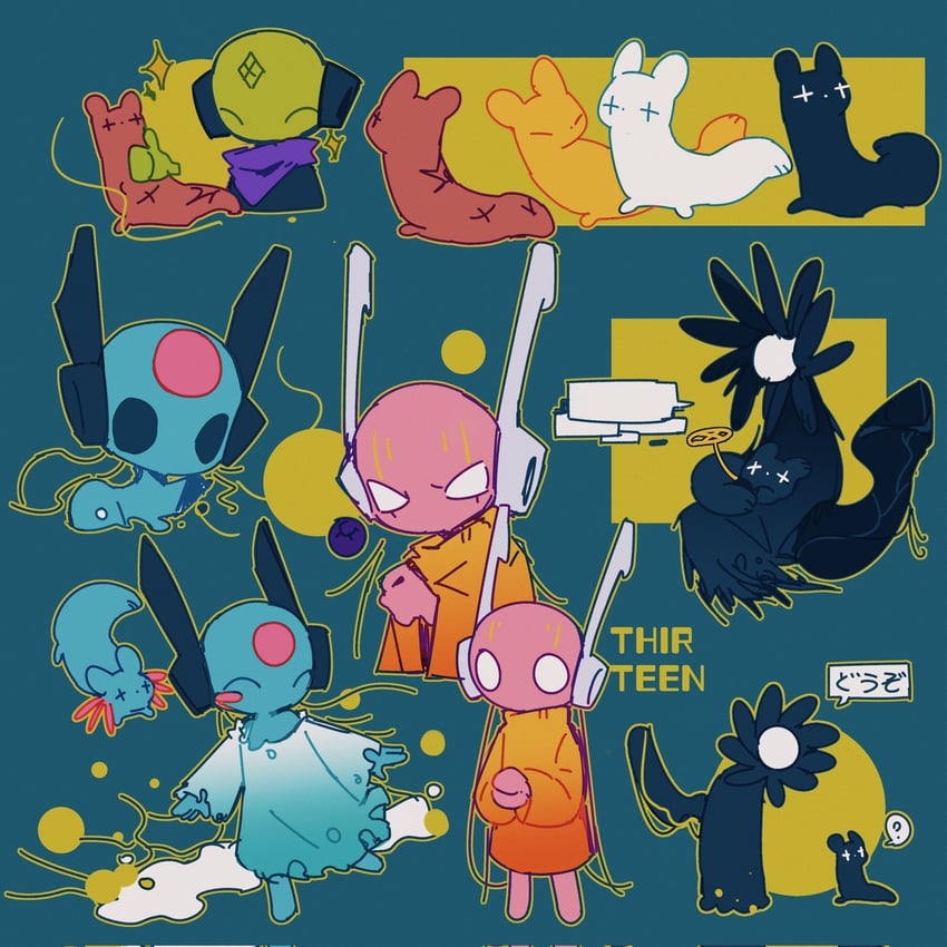 looks to the moon, five pebbles, survivor, rivulet, hunter, and 4 more (rain world) drawn by kuame_03