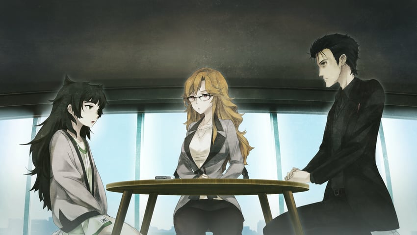 okabe rintarou, kiryuu moeka, and hiyajou maho (steins;gate and 1 more) drawn by huke