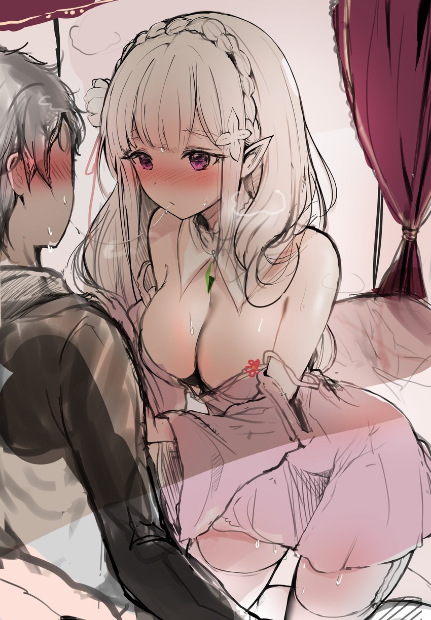 emilia and natsuki subaru (re:zero kara hajimeru isekai seikatsu) drawn by sak_(lemondisk)