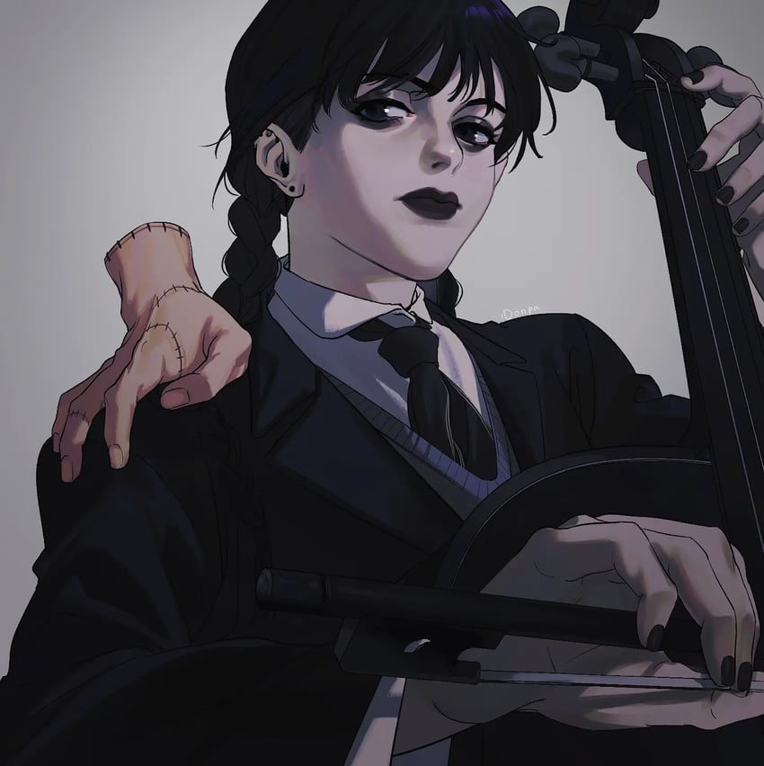 wednesday addams and thing (addams family and 1 more) drawn by na_yeon