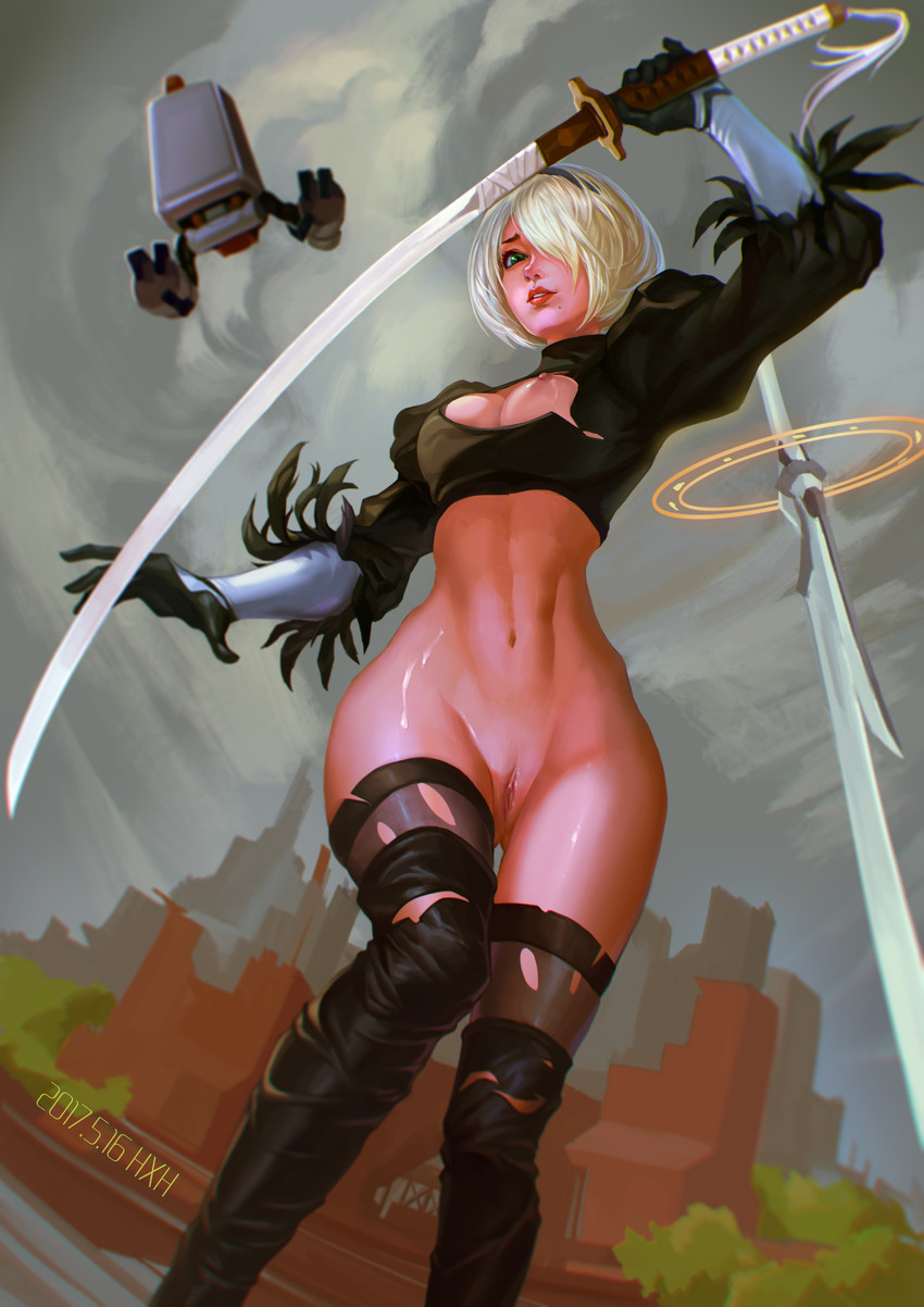 2b and pod (nier and 1 more) drawn by he_xiao_heng