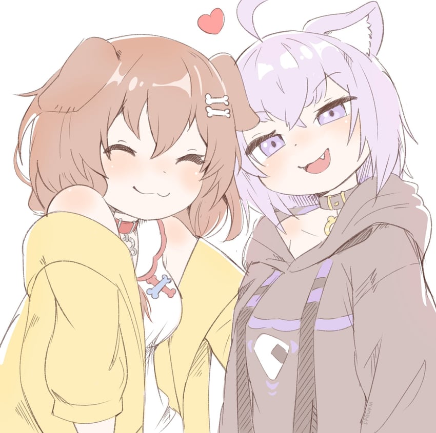 nekomata okayu and inugami korone (hololive) drawn by spawfin