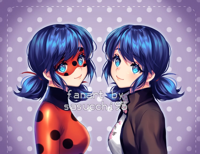 marinette dupain-cheng and ladybug (miraculous ladybug) drawn by sasucchi95