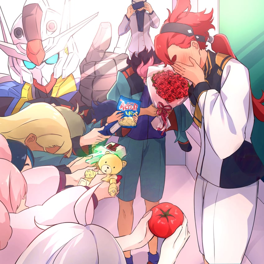 suletta mercury, miorine rembran, guel jeturk, gundam aerial, elan ceres, and 6 more (gundam and 1 more) drawn by shiraiwa_usagi