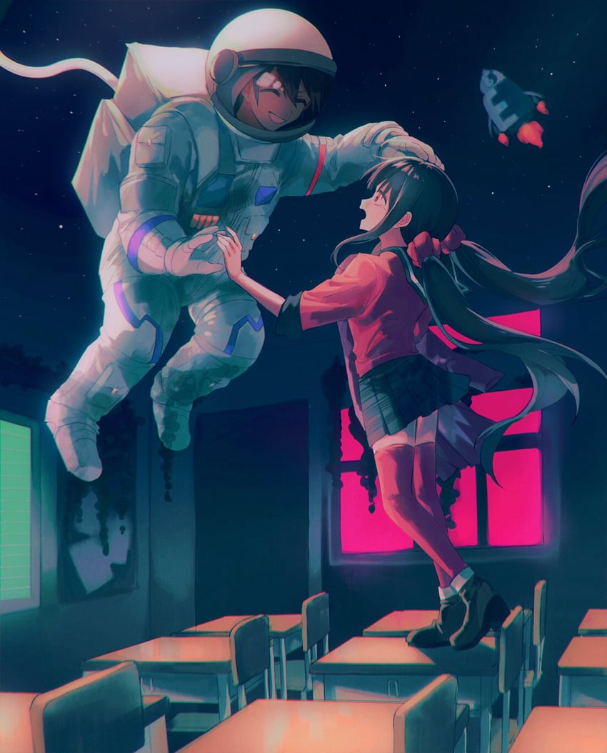 harukawa maki, monokuma, and momota kaito (danganronpa and 1 more) drawn by nemari_(nemaru_0907)