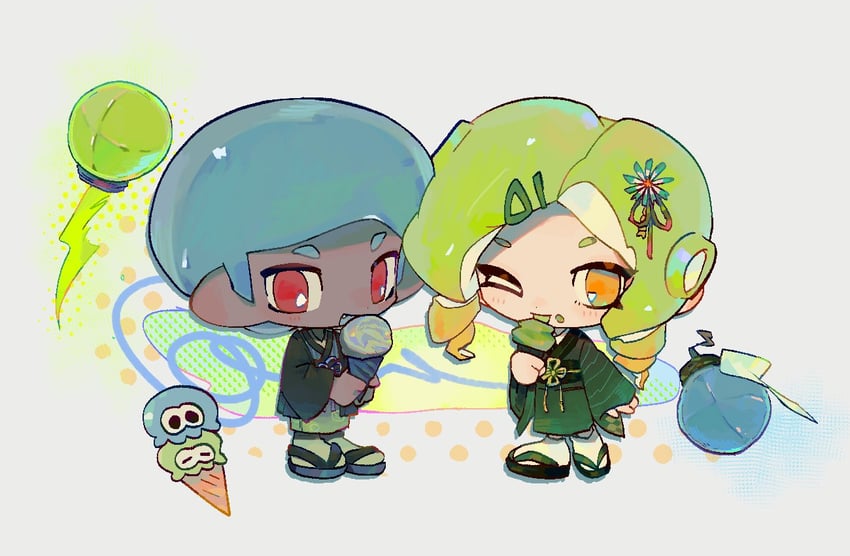 octoling player character, octoling girl, and octoling boy (splatoon and 1 more) drawn by rongyu1029