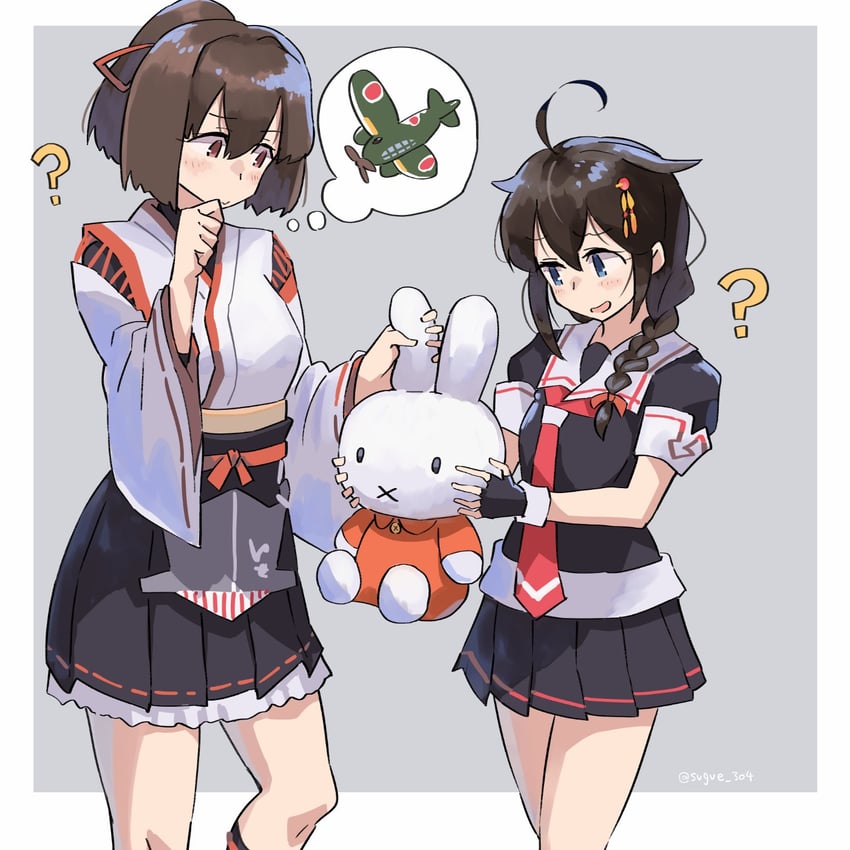 shigure, shigure kai ni, ise, ise kai ni, miffy, and 1 more (kantai collection and 1 more) drawn by sugue_tettou