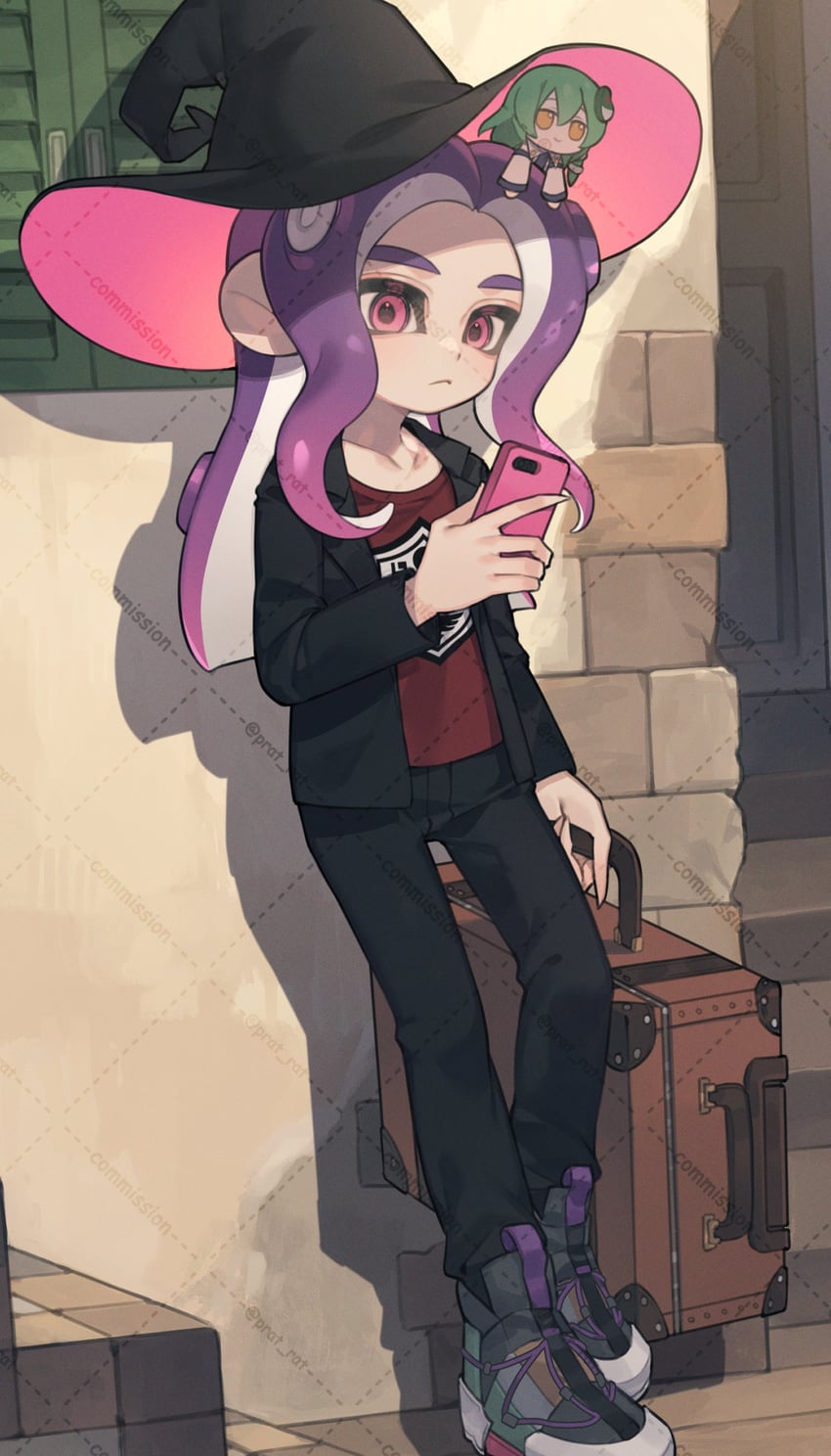 kochiya sanae, octoling player character, and octoling girl (touhou and 1 more) drawn by prat_rat