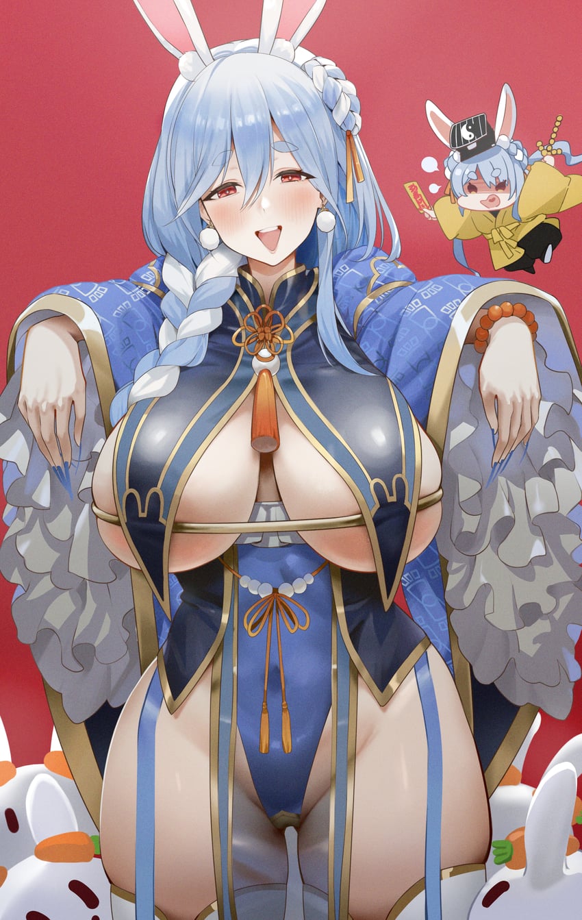usada pekora, pekomama, and pekomon (hololive) drawn by haowei_wu