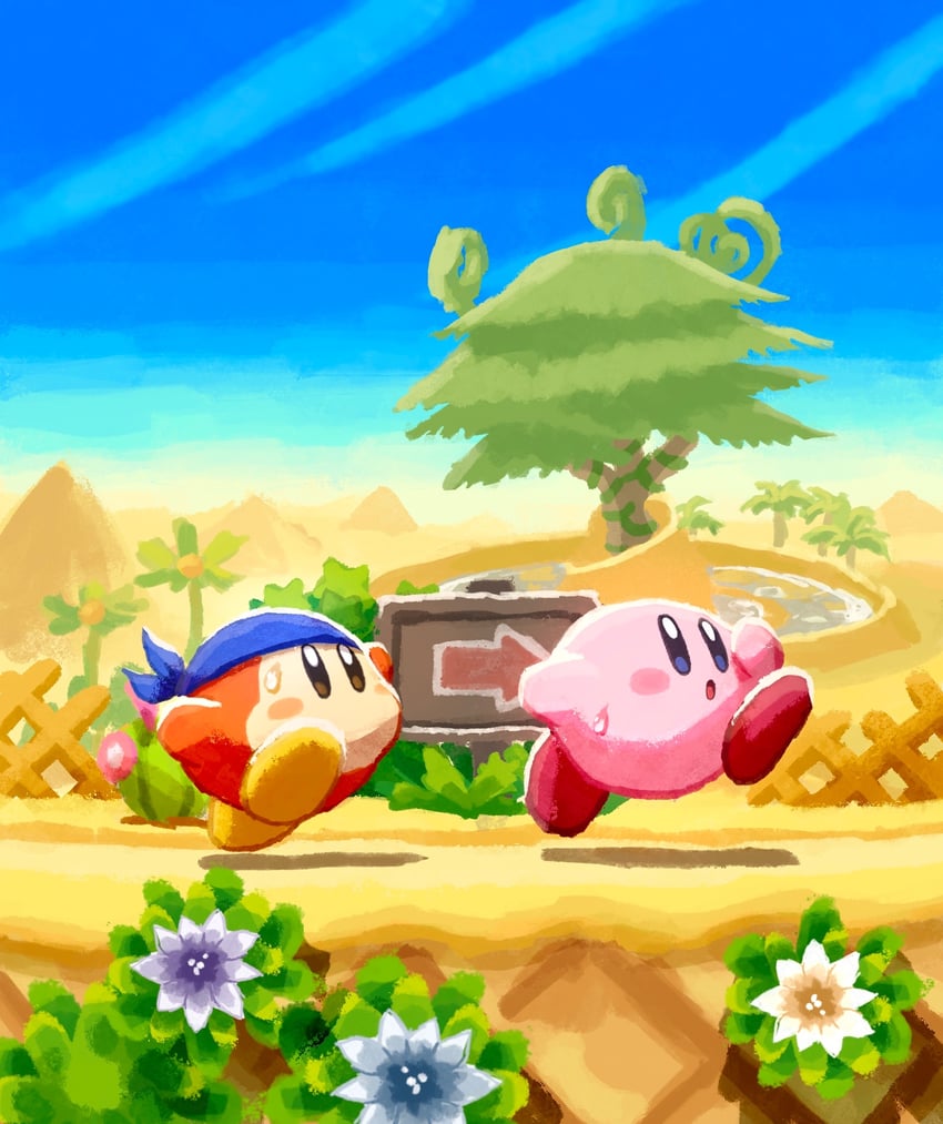 kirby and bandana waddle dee (kirby and 1 more) drawn by aruco_co