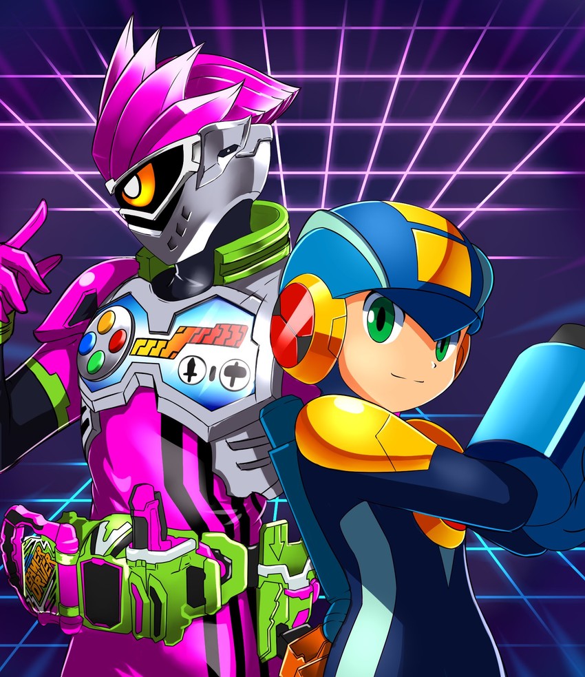 megaman.exe, kamen rider ex-aid, mighty action x level 2, and action gamer level 2 (mega man and 3 more) drawn by sugaaru_(kusyunkun)