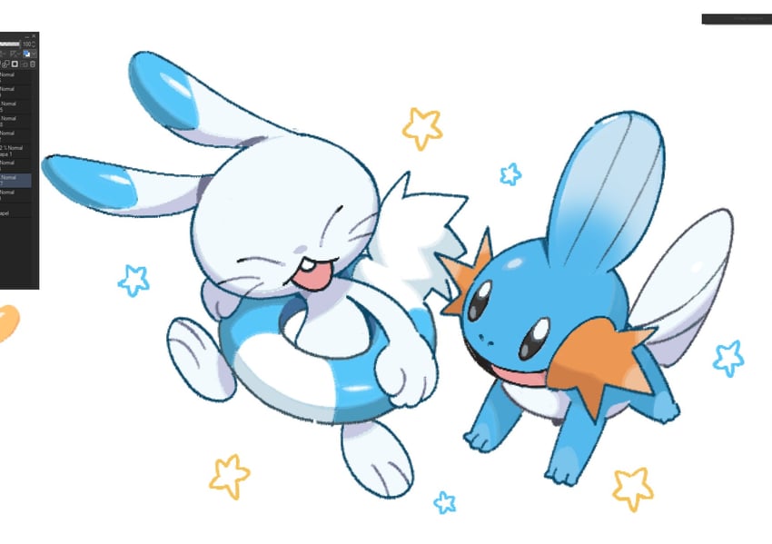 mudkip and warabbit (pokemon and 1 more) drawn by k0smic_aries