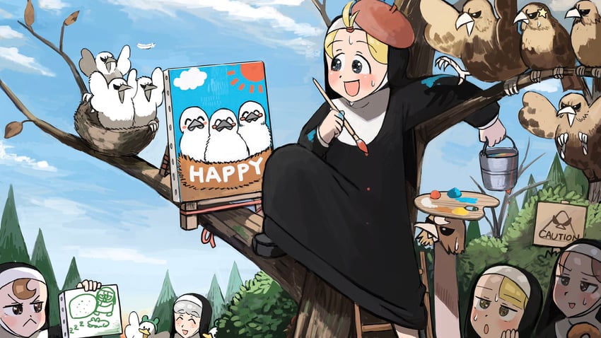 clumsy nun, froggy nun, spicy nun, sheep nun, and hungry nun (little nuns) drawn by diva_(hyxpk)