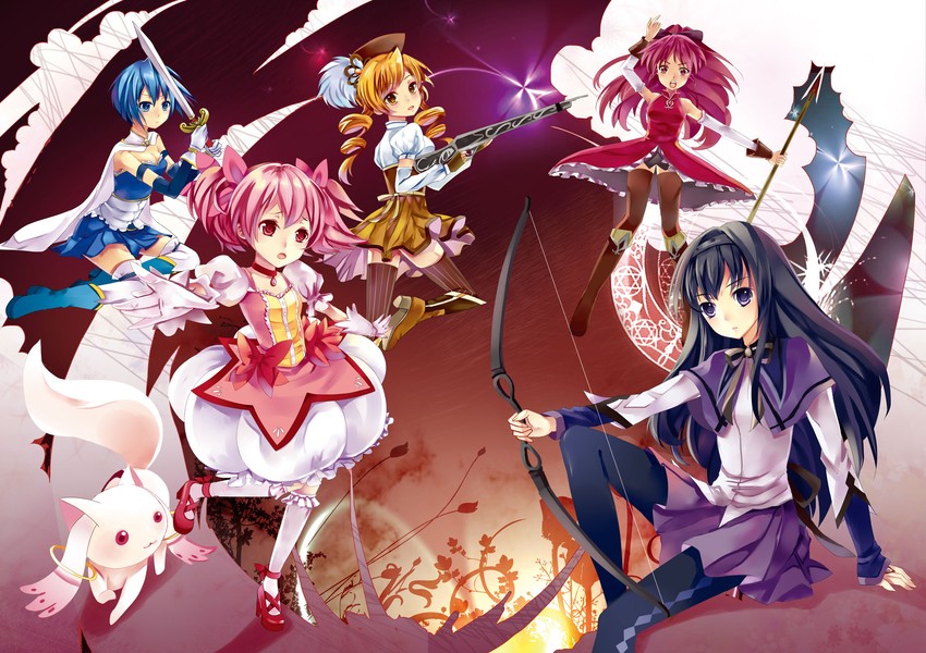 akemi homura, kaname madoka, miki sayaka, sakura kyoko, tomoe mami, and 1 more (mahou shoujo madoka magica) drawn by fs-project