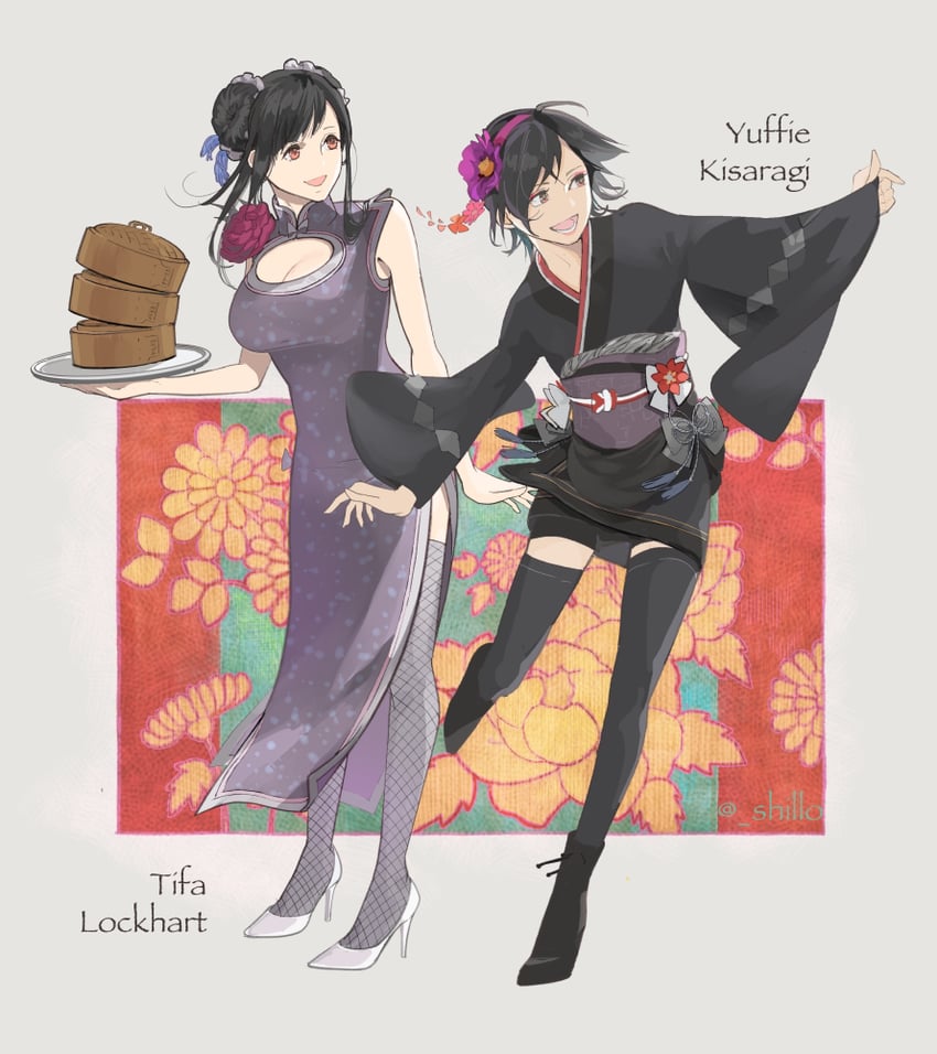 tifa lockhart and yuffie kisaragi (final fantasy and 2 more) drawn by shillo