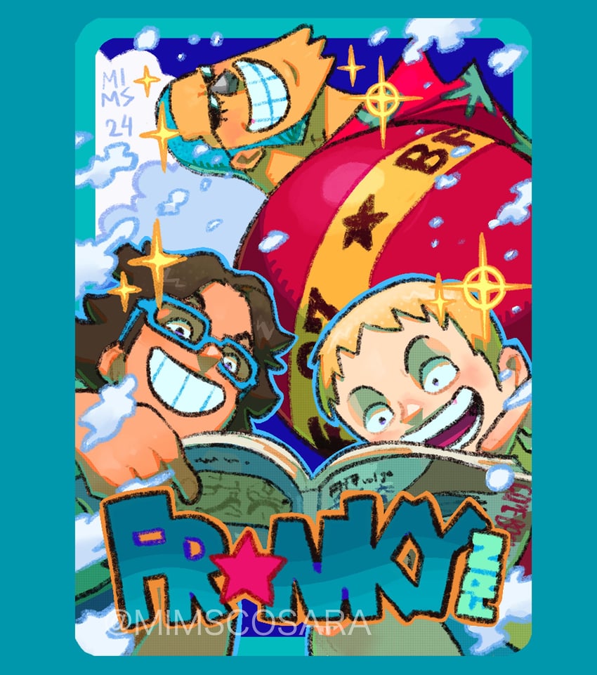 franky, blond bookstore kid, and bespectacled bookstore kid (one piece and 1 more) drawn by mimscosara