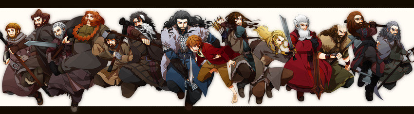 bilbo baggins, thorin oakenshield, fili, kili, balin, and 9 more (tolkien's legendarium and 1 more) drawn by nashi_y