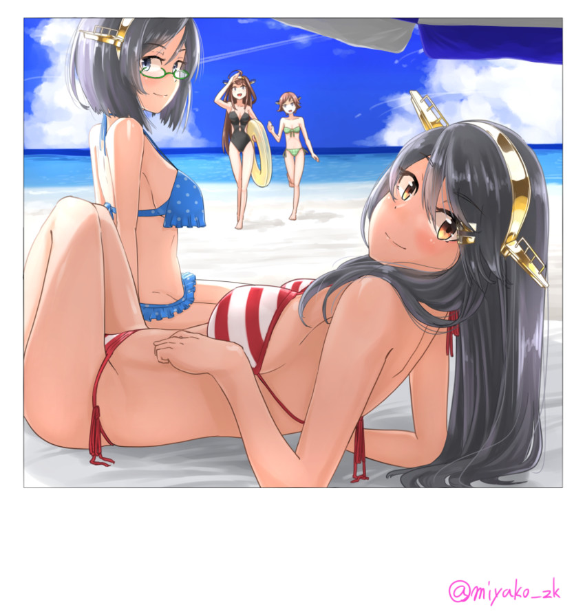 kongou, haruna, hiei, kirishima, kongou kai ni, and 3 more (kantai collection) drawn by tokizaki9452