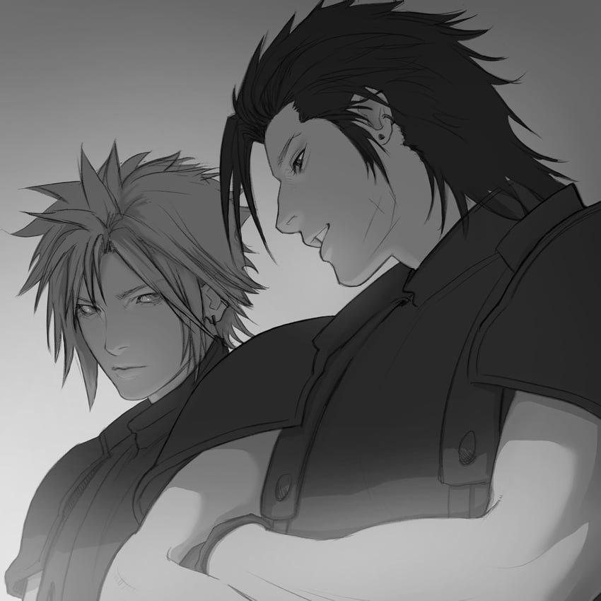 cloud strife and zack fair (final fantasy and 2 more) drawn by raisinbunn