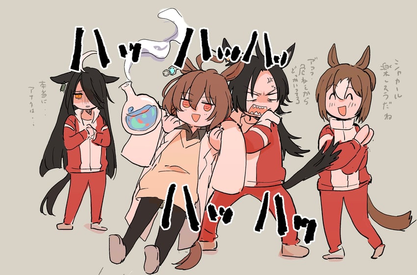 agnes tachyon, manhattan cafe, fine motion, and air shakur (umamusume) drawn by jingo_kajiki