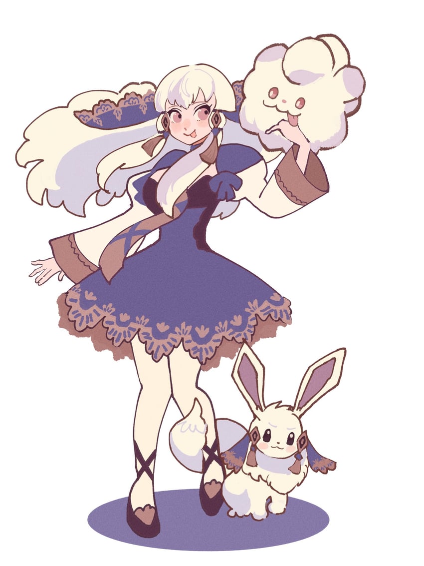 eevee, lysithea von ordelia, swirlix, and yuuki aoi (pokemon and 2 more) drawn by chimney_(chimney0311)