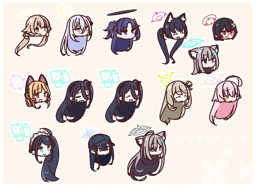 yuuka, shiroko, hoshino, aris, momoi, and 8 more (blue archive) drawn by yoru_nai