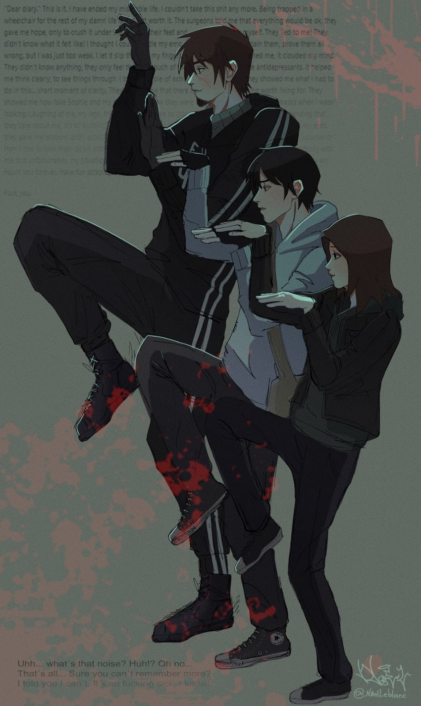 simon henriksson, david leatherhoff, and sophie (cry of fear and 1 more) drawn by n0elleblanc