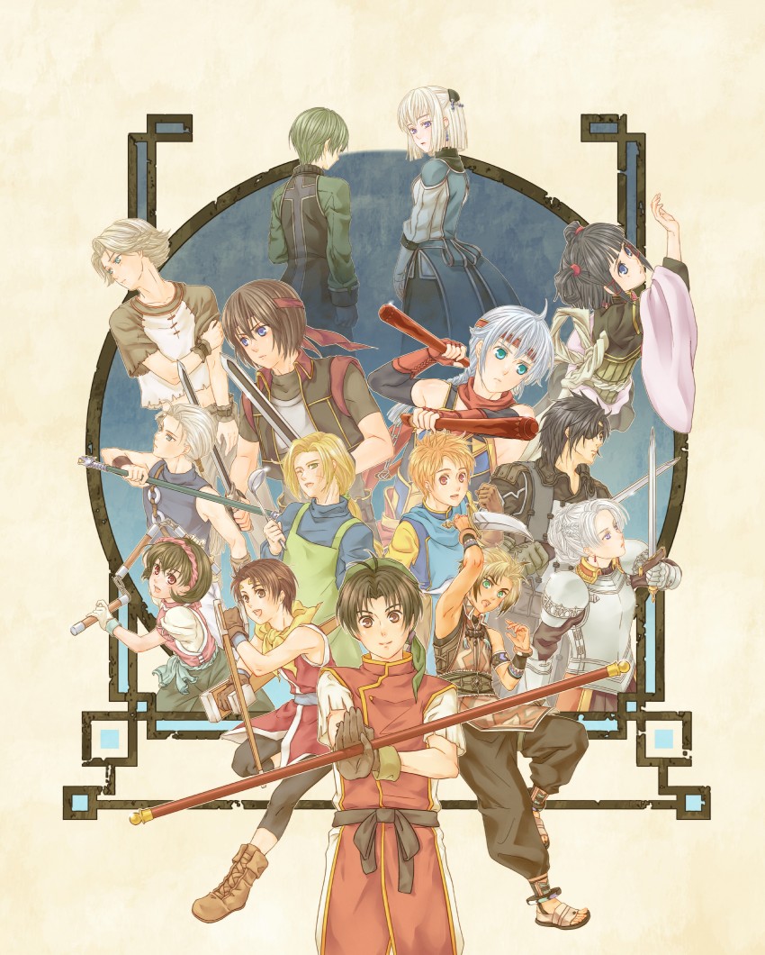 tir mcdohl, nanami, freyjadour falenas, riou, chris lightfellow, and 10 more (gensou suikoden and 5 more) drawn by ma_na_roo