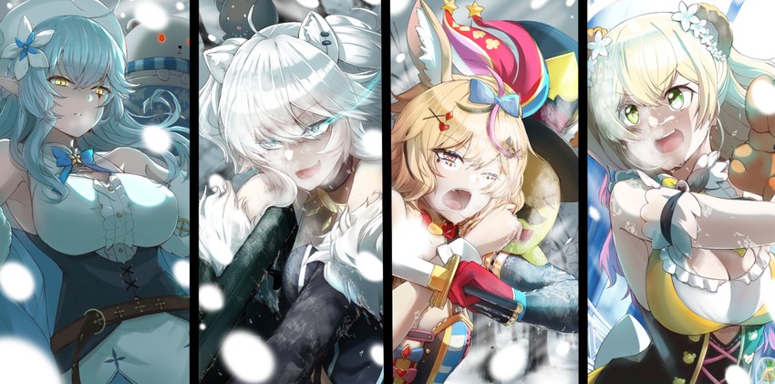 yukihana lamy, shishiro botan, omaru polka, momosuzu nene, ssrb, and 3 more (hololive) drawn by senbon_tsuki