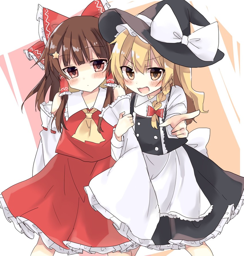 hakurei reimu and kirisame marisa (touhou) drawn by yorurumo