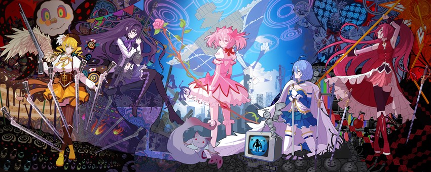 akemi homura, kaname madoka, miki sayaka, sakura kyoko, tomoe mami, and 8 more (mahou shoujo madoka magica) drawn by saber_01