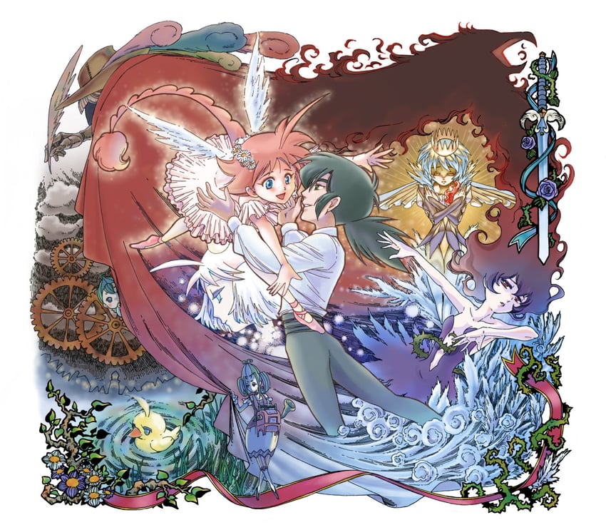 fakir, rue, ahiru, princess kraehe, mytho, and 5 more (princess tutu) drawn by mannneri5