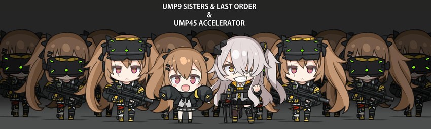 ump45, accelerator, ump9, last order, and misaka imouto (girls' frontline and 3 more) drawn by ran_system