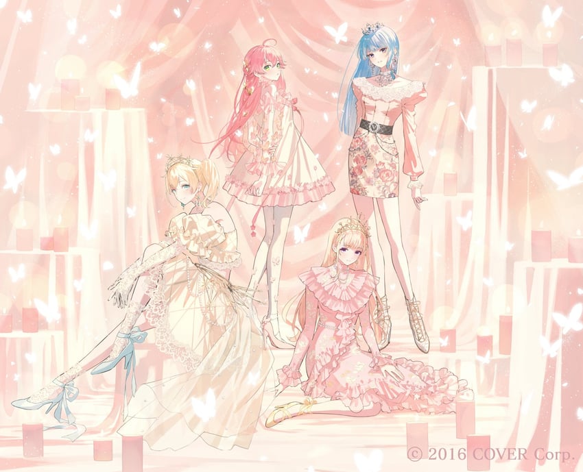 hoshimachi suisei, sakura miko, kazama iroha, and aki rosenthal (hololive) drawn by ugonba_(howatoro)