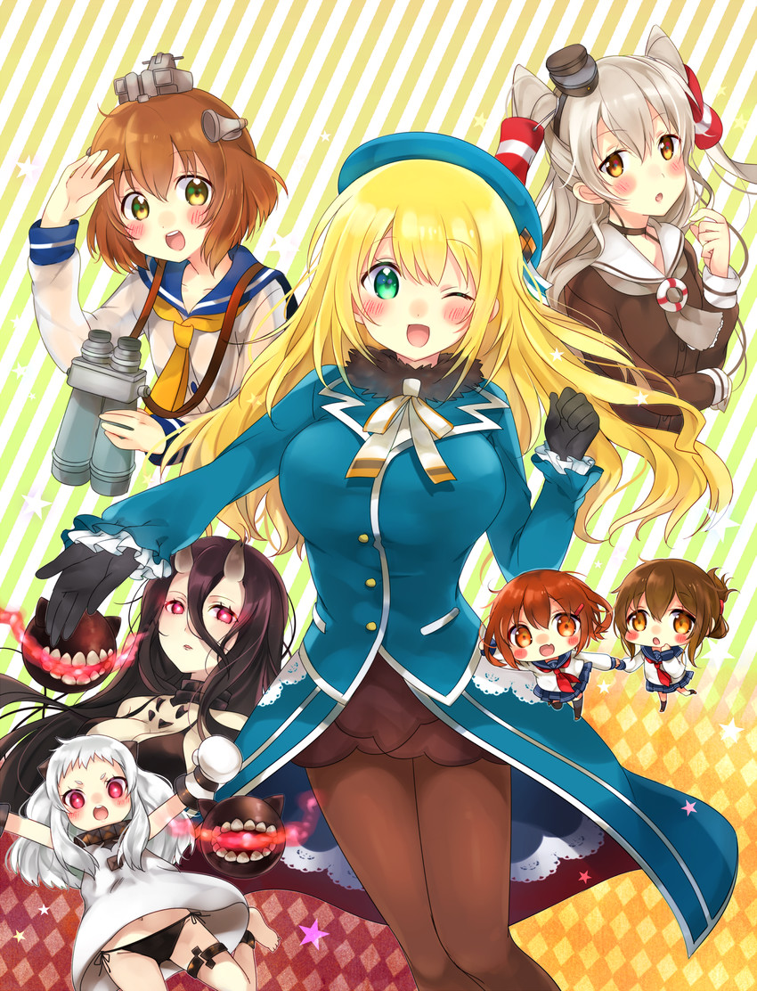 inazuma, ikazuchi, amatsukaze, yukikaze, atago, and 2 more (kantai collection) drawn by kakizato