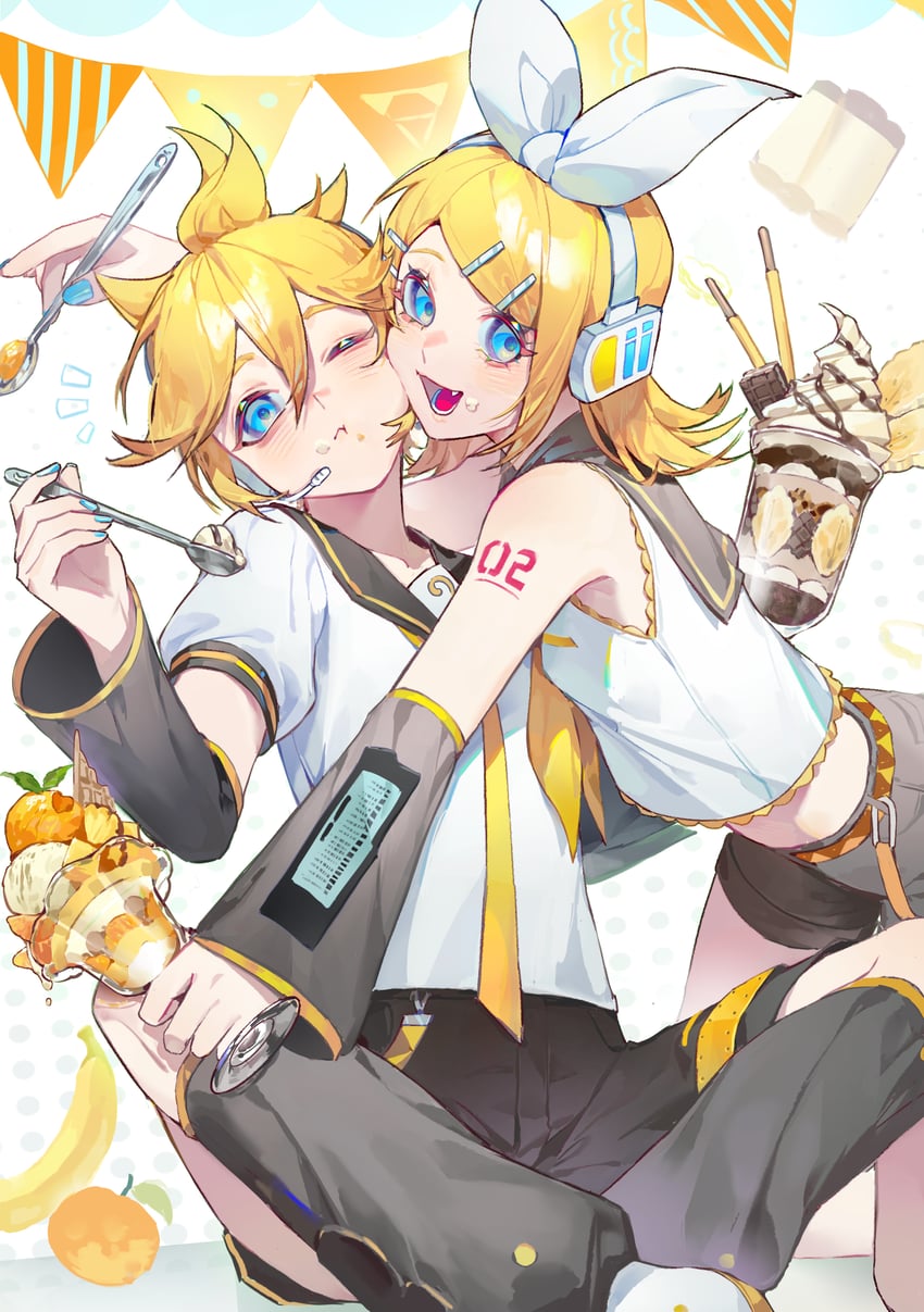 kagamine rin and kagamine len (vocaloid) drawn by kako_(pixiv77158173)