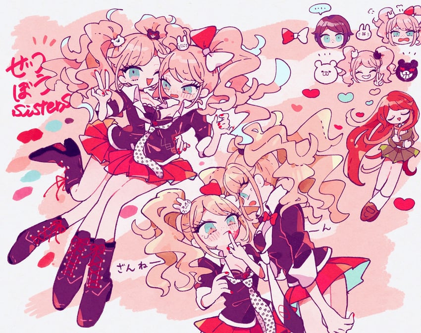 enoshima junko, monokuma, ikusaba mukuro, and otonashi ryouko (danganronpa and 2 more) drawn by osshouri55