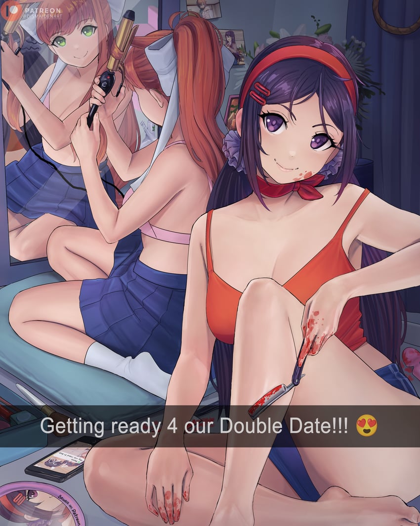 monika, mita, and crazy mita (doki doki literature club and 1 more) drawn by dismaiden