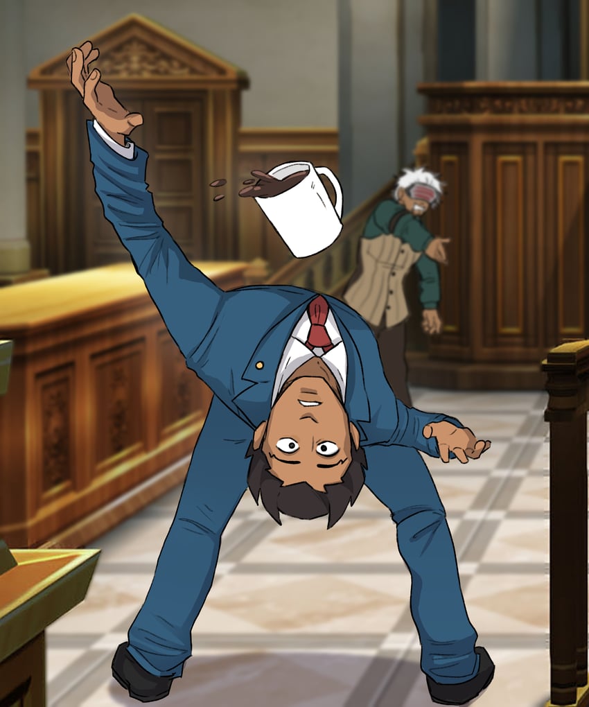 phoenix wright and godot (ace attorney) drawn by hellertears