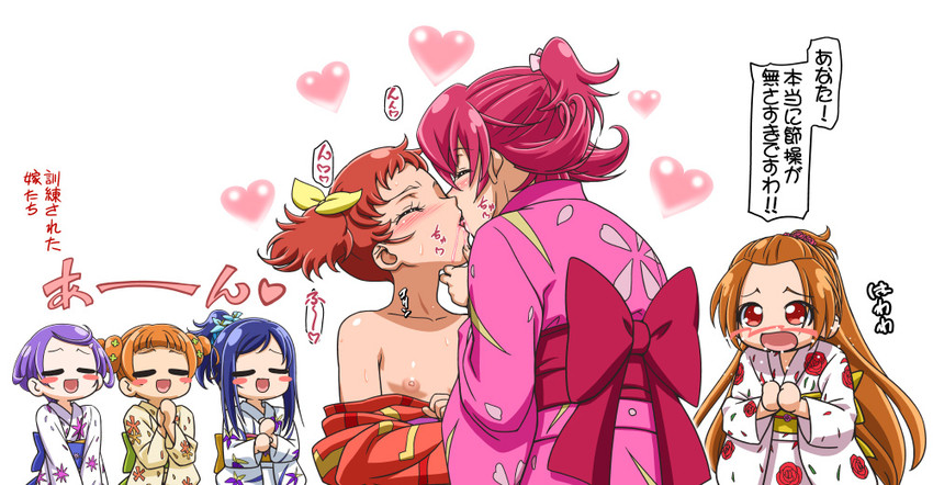 hishikawa rikka, aida mana, kenzaki makoto, yotsuba alice, madoka aguri, and 1 more (precure and 1 more) drawn by kohsaka_jun