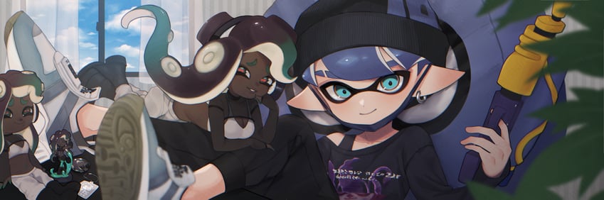 inkling player character, inkling boy, and marina (splatoon and 1 more) drawn by oekk_8