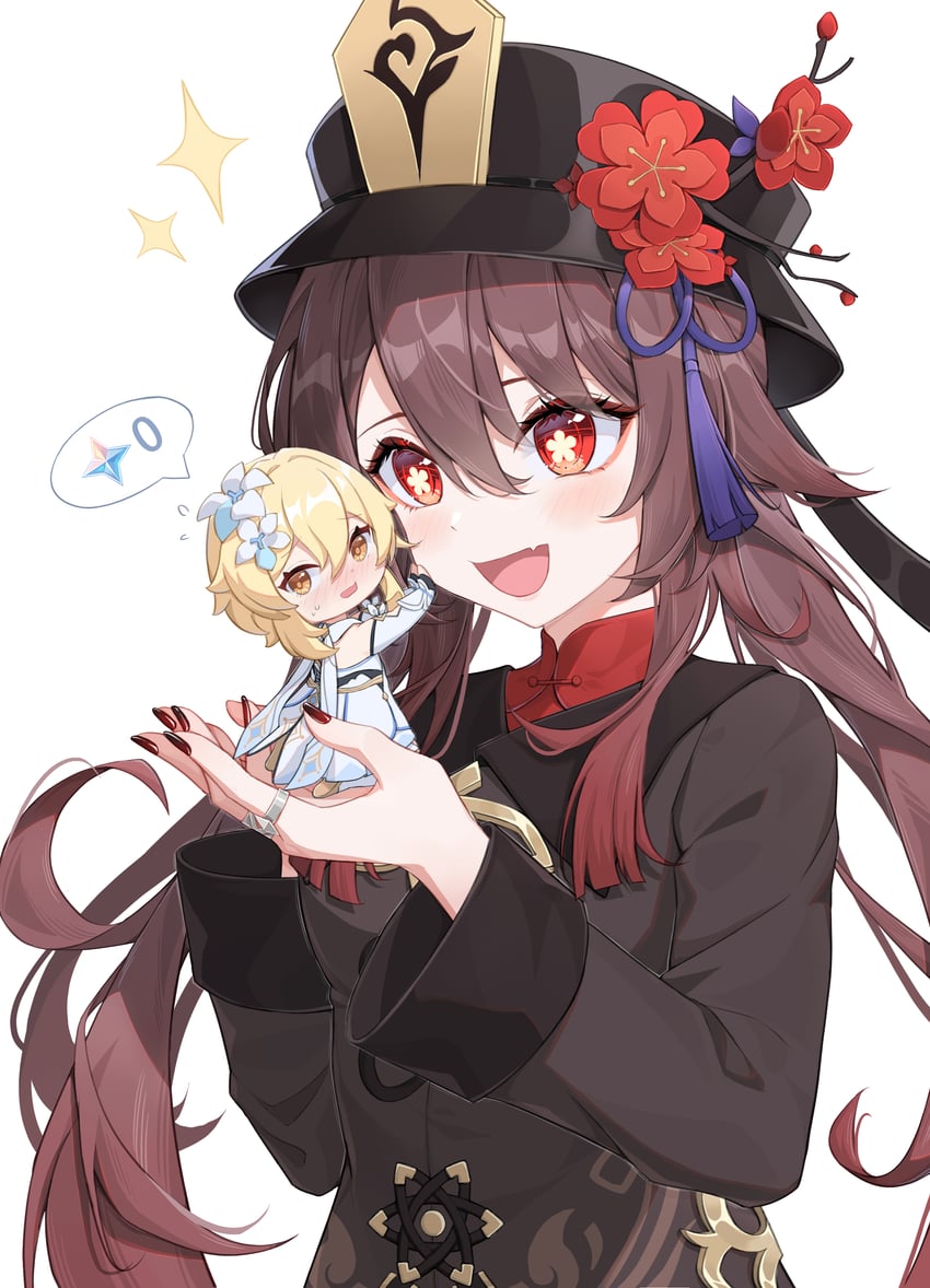 lumine and hu tao (genshin impact) drawn by tujiu_sama