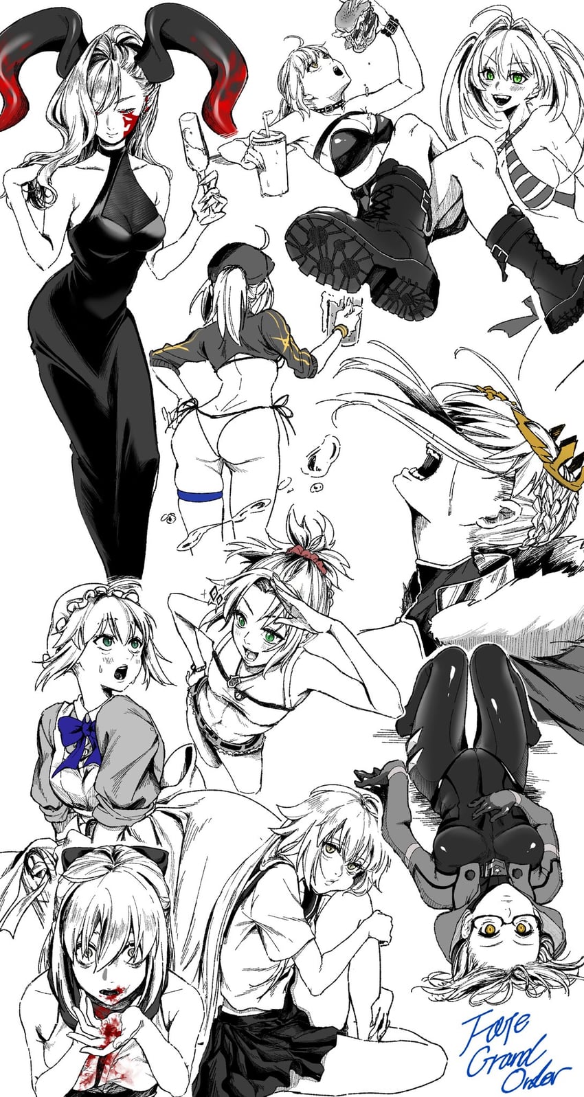 artoria pendragon, jeanne d'arc alter, nero claudius, okita souji, saber alter, and 4 more (fate and 1 more) drawn by hiyayaako